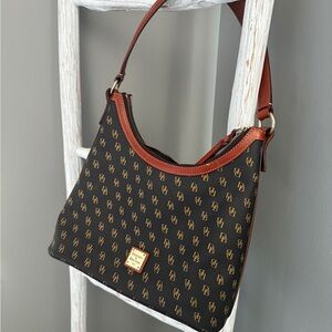 Dooney & Bourke Black and Tan Logo Shoulder Bag